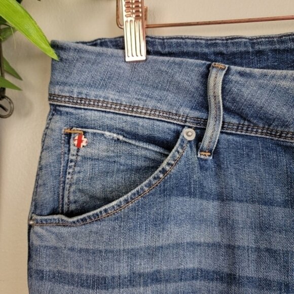 Hudson Cat Skinny Mid Rise Medium Wash Crop Step Hem Frayed Flap Pocket Jeans 30 - Picture 3 of 16